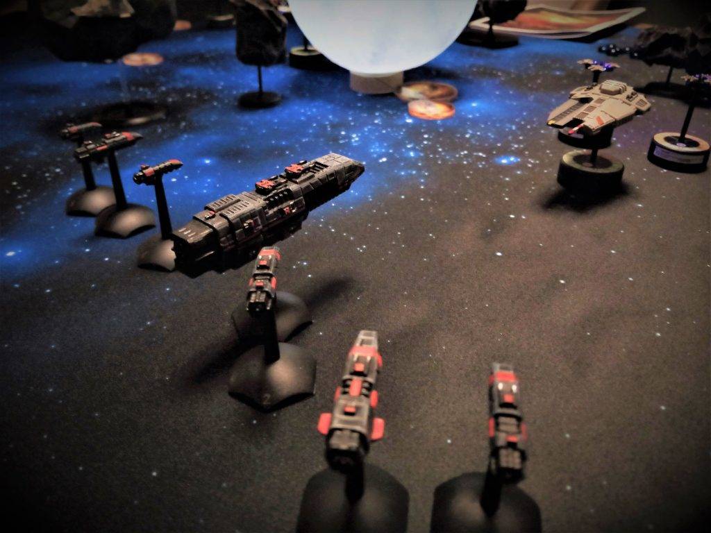 The Black fleet waiting for the approaching enemy in this game of Full Thrust.